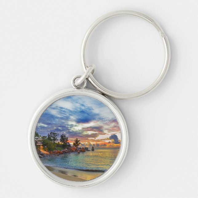 Porte-clés Café sur la plage tropicale au coucher du soleil (Devant)