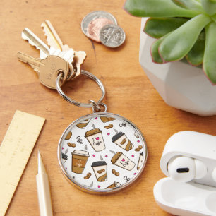 Porte-clés Cafés, Fèves de café, Amateur de café, Coeurs