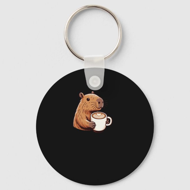 Porte-clés Cafétéria Capybara Profitant D'Un Latte Avec Bâton (Recto)