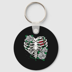 Porte-clés Cage De Rib Avec Fleurs Halloween Xray Squelette C
