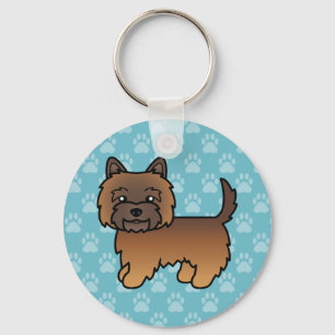 Porte-clés Cairn Terrier Cartoon Tacheture Rouge sur Fond Ble