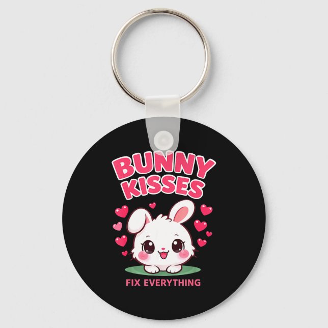 Porte-clés Câlins de lapin règlent tout design de lapin migno (Recto)