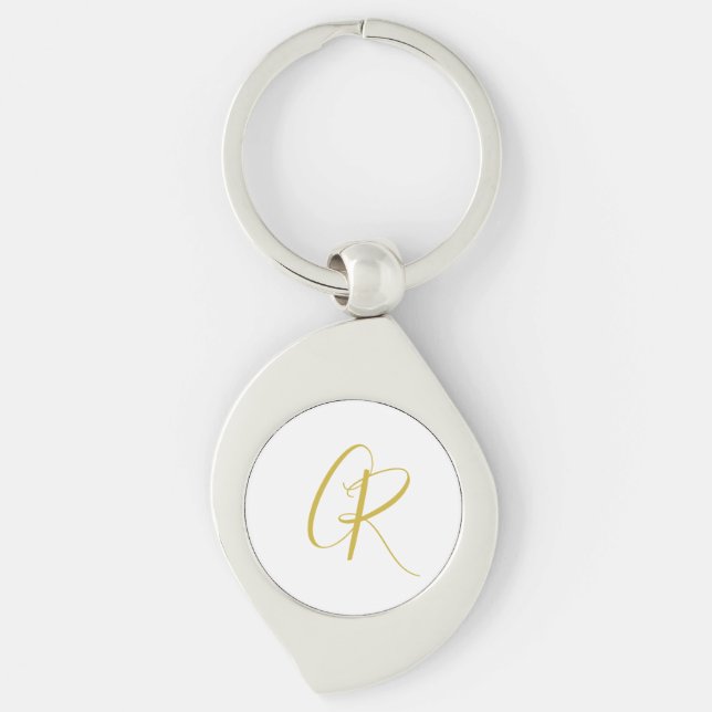 Porte-clés Calligraphie couleur or monogramme moderne minimal (Devant)