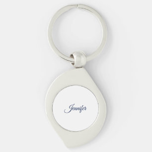 Porte-clés Calligraphie Élégant Bleu Blanc Simple Nom