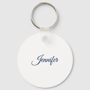 Porte-clés Calligraphie Élégant Bleu Blanc Simple Nom