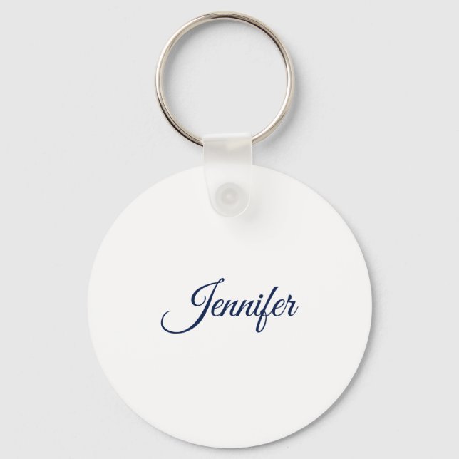 Porte-clés Calligraphie Élégant Bleu Blanc Simple Nom (Recto)