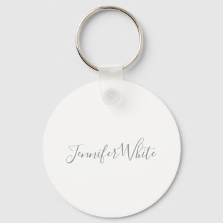 Porte-clés Calligraphie Élégant Gris rétro Gris Blanc Nom