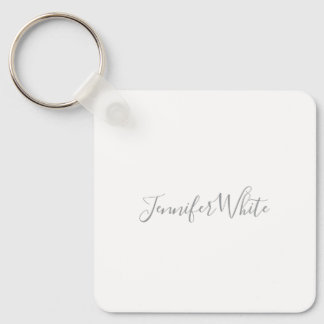 Porte-clés Calligraphie Élégant Gris rétro Gris Blanc Nom