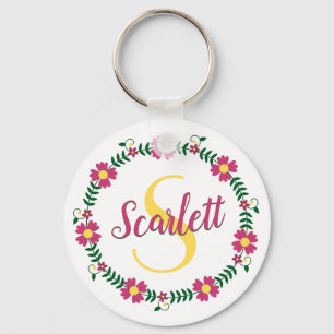 Porte-clés Calligraphie florale écriture cursive nom monogram