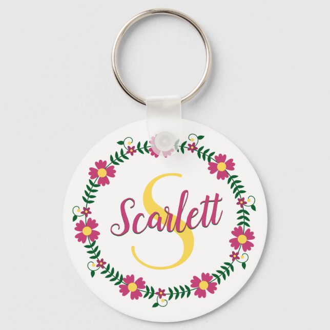 Porte-clés Calligraphie florale écriture cursive nom monogram (Recto)