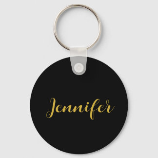 Porte-clés Calligraphie minimaliste moderne Nom Black Gold