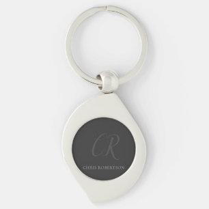 Porte-clés Calligraphie Monogramme Nom Black Grey Cadeau pers