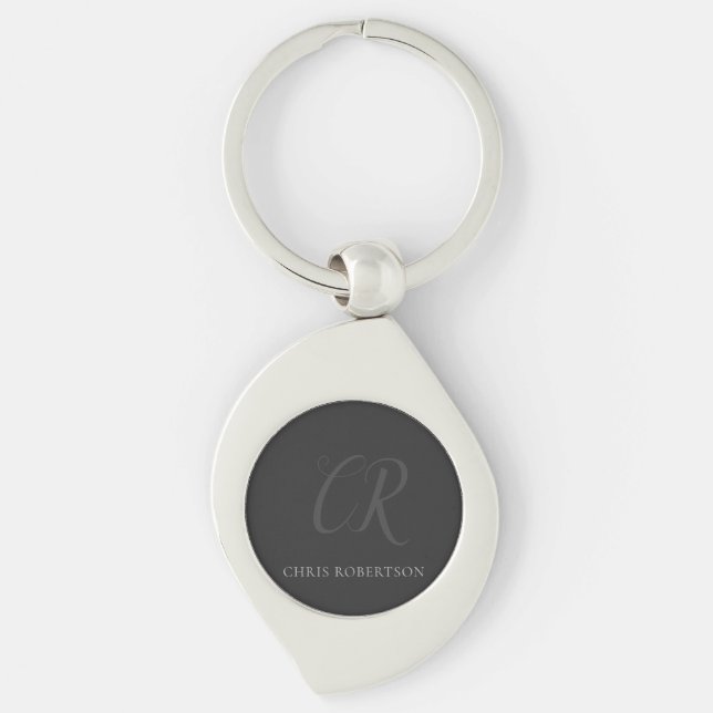 Porte-clés Calligraphie Monogramme Nom Black Grey Cadeau pers (Devant)