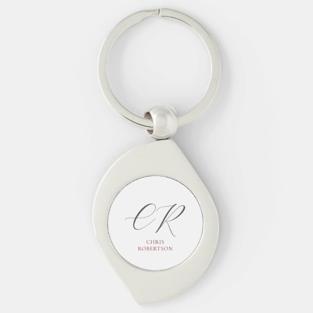 Porte-clés Calligraphie Monogramme Nom Black White Cadeau per (Devant)