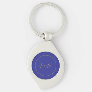 Porte-clés Calligraphie unie moderne de couleur bleue et or