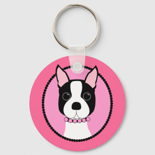 Porte-clés Camée rose Boston Terrier
