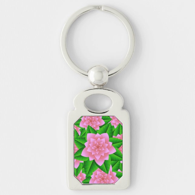 Porte-clés Camellias rose glace et Feuilles verts (Devant)