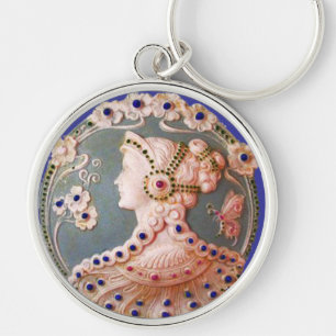 PORTE-CLÉS CAMEO ANTIQUE / DAME AVEC BOUTEILLE ET FLEURS