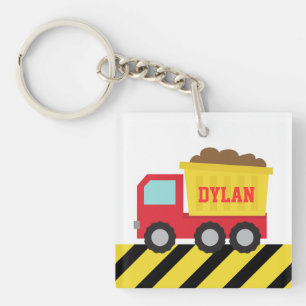 Porte-clés Camion à benne coloré, véhicule de construction po