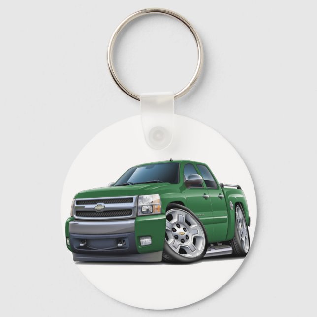 Porte-clés Camion vert Chevy Silverado Dualcab (Recto)