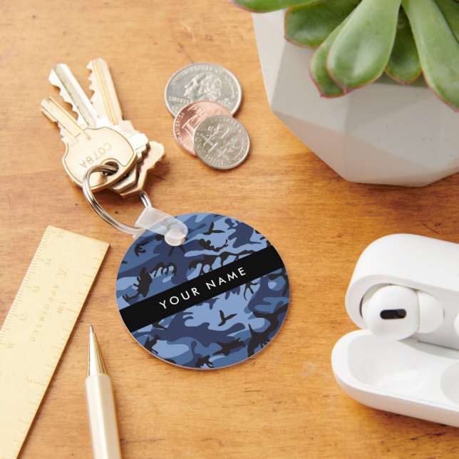 Porte-clés Camouflage bleu marine Votre nom Personnalisez (Bureau)