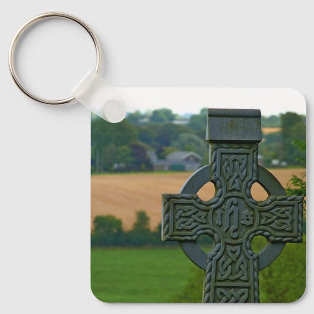 Porte-clés Campagne irlandaise Croix de pierre celtique, drap (Recto)