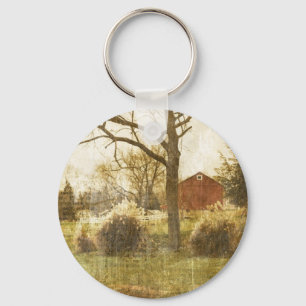 Porte-clés Campagne primitive Arbre Ferme Cabine rouge dans l