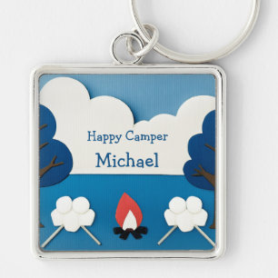 Porte-clés Campeur heureux personnalisé Feu de camp Camping S