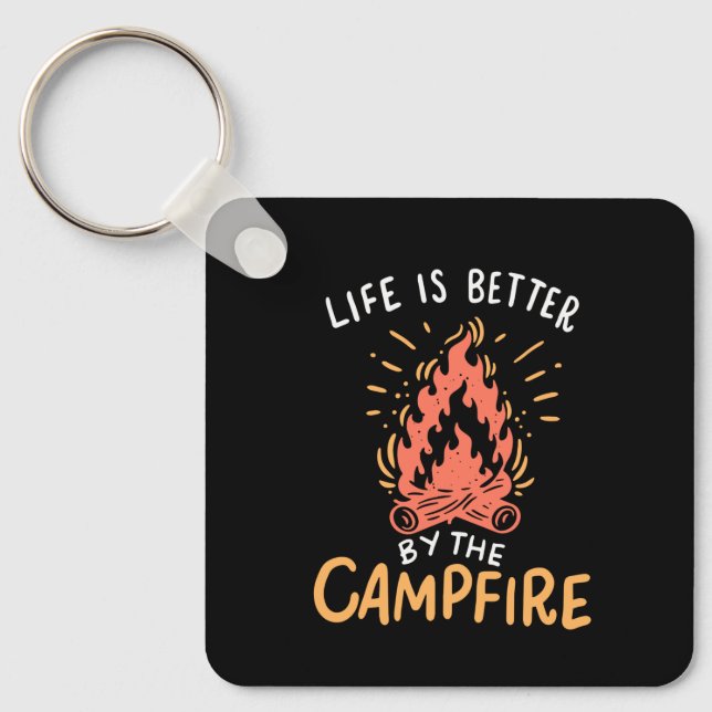 Porte-clés Camping - La vie est meilleure au feu de camp (Recto)