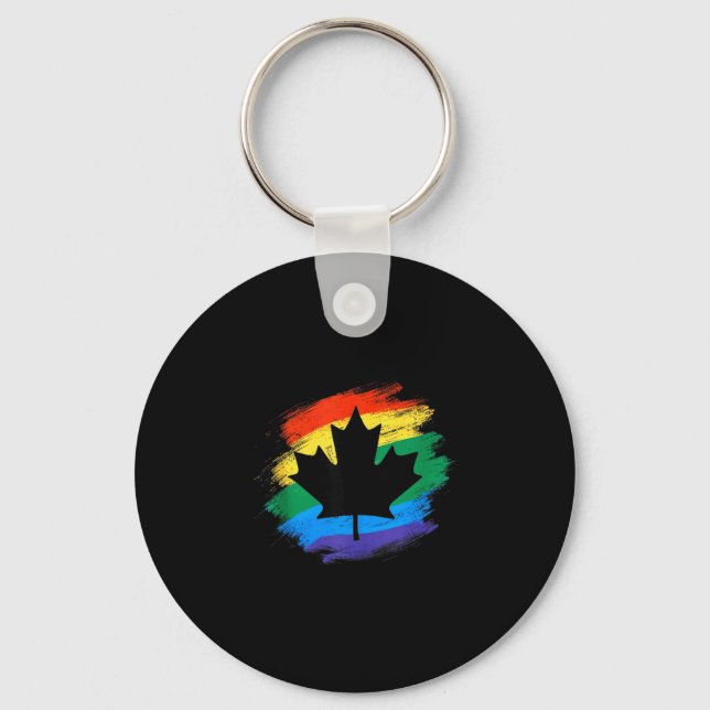 Porte-clés Canada feuille d'érable arc-en-ciel LGBTQ fierté v (Recto)