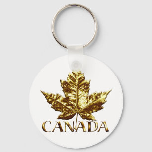 Porte-clés Canada Souvenir Key Chain Gold Chrome Maple Leaf