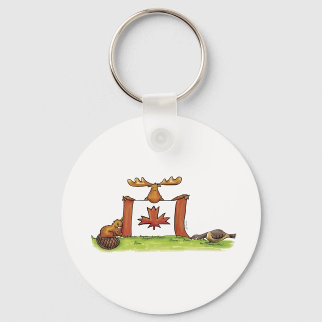Porte-clés Canadian Flag with moose, beaver and goose (Recto)