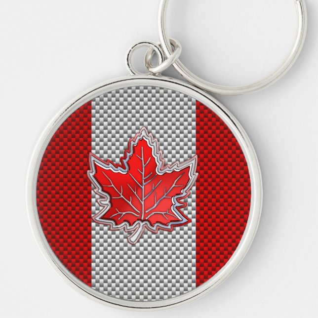 Porte-clés Canadian Red Maple Leaf Carbon Fiber retro style (Devant)