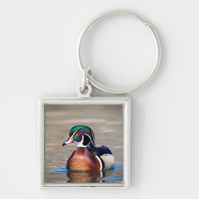 Porte-clés Canard à bois dans un étang (Devant)