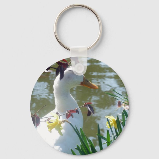 Porte-clés Canard Blanc Dans Les Daffodiques Par Lake Keyring (Recto)