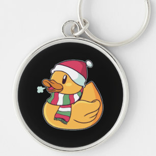 Porte-clés Canard en caoutchouc de Noël Chapeau de Père Noël 