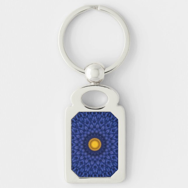 Porte-clés Canard sur fond bleu avec kaléidoscope jaune (Devant)