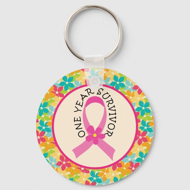 Porte-clés Cancer du sein 1 an survivant Ribbon cadeau (Recto)