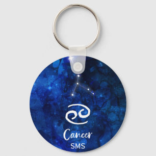 Porte-clés Cancer Zodiac Constellation Blue Galaxy Monogram