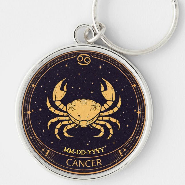 Porte-clés Cancer Zodiac Keychain with Birth Date (Devant)