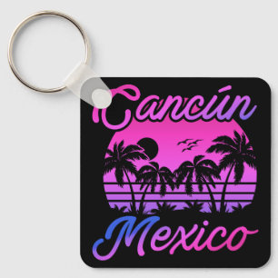 Porte-clés Cancun Mexique Palm Trees Retro Voyage Souvenirs