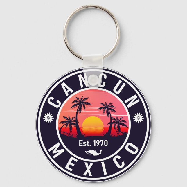 Porte-clés Cancun Palm Tree Retro 80s Playa mexicaine (Recto)