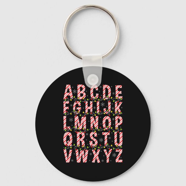 Porte-clés Candy Cane Alphabet Christmas Lights Teacher Schoo (Recto)