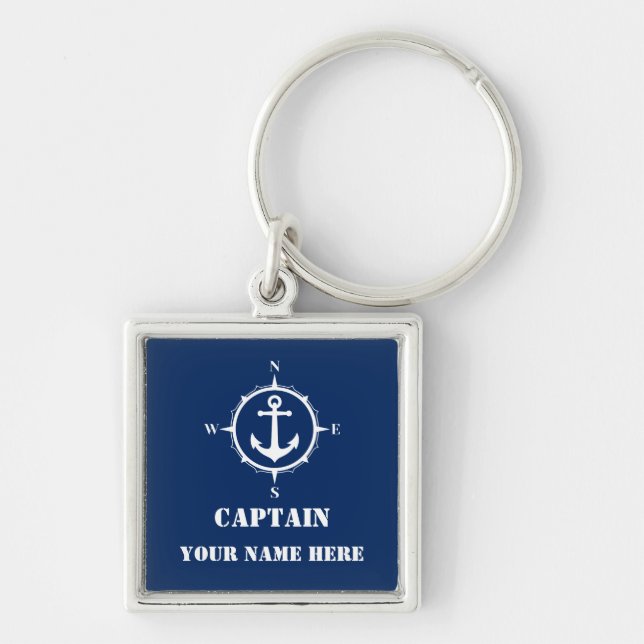 Porte-clés Capitaine Votre nom ou nom de bateau Ancre Compass (Devant)