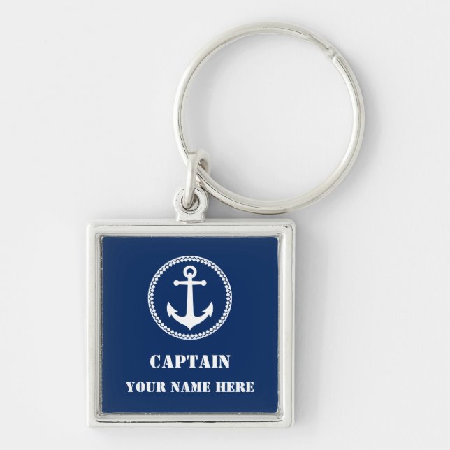 Porte-clés Capitaine Votre nom ou nom de bateau avec Ancre ma (Devant)