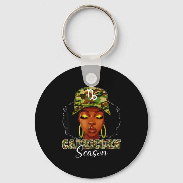 Porte-clés Capricorn Season Black Woman With Camo Hat Birthda (Recto)