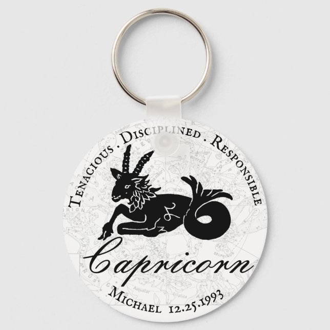 Porte-clés Capricorne Astrologie Zodiac noir blanc personnali (Recto)