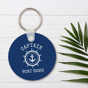 Porte-clés Captain Boat Name Blue Nautical Anchor Rope Helm