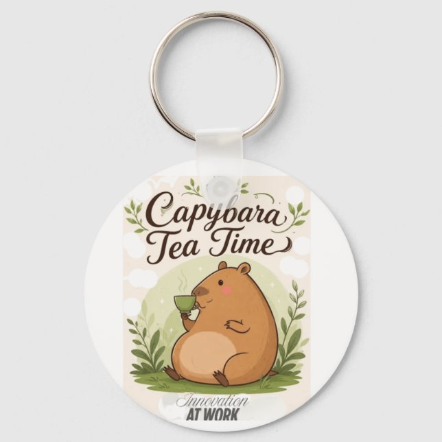 Porte-clés Capybara à la pause thé | Capybara mignon buvant d (Recto)