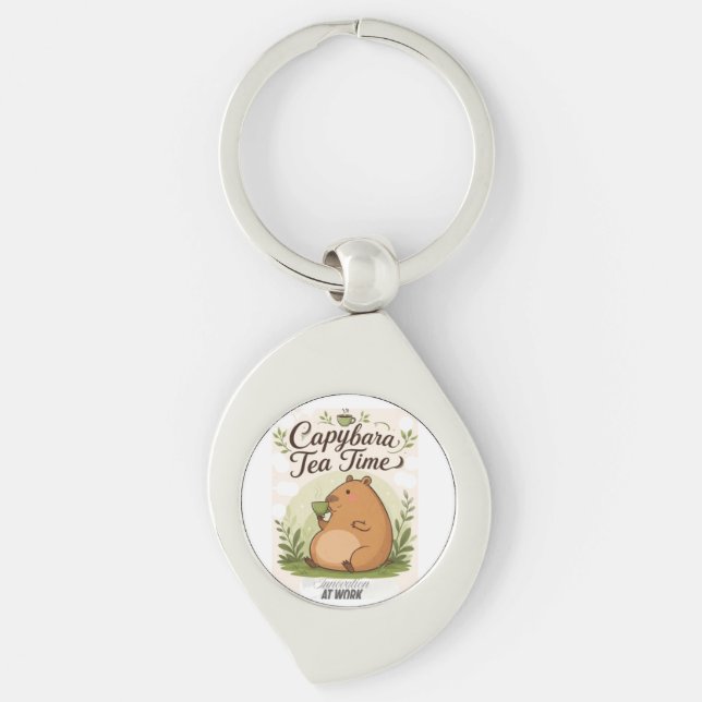 Porte-clés Capybara à l'heure du thé | Capybara mignon buvant (Devant)